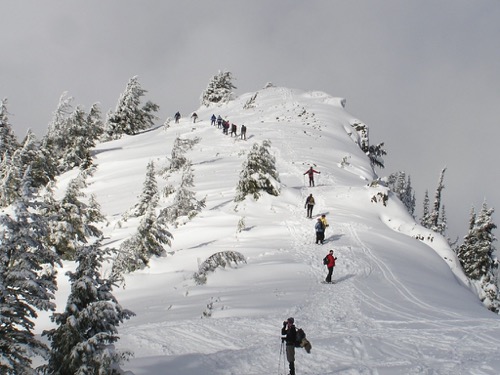 Showshoeing Up Slope